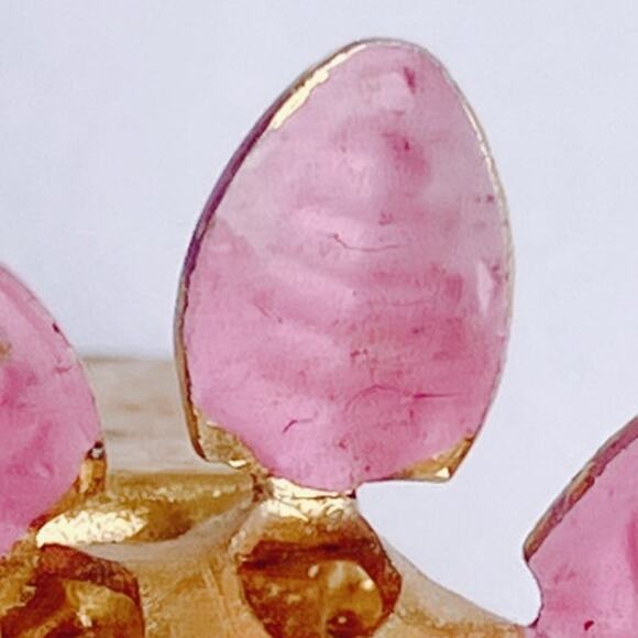 VTG Mid Century Signed Austria Pink Enamel Rhinestone Flower Clip On Earrings - Picture 12 of 13